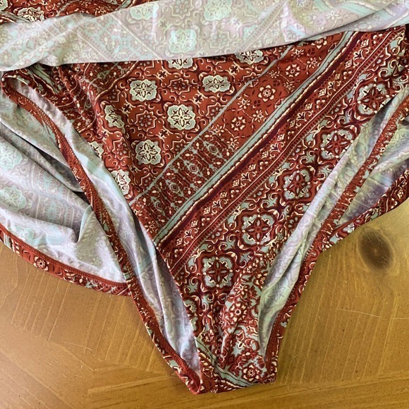 Garnet Hill Swimsuit Swim Dress New Size 18 Burgundy Green Floral Boho Print - Picture 10 of 12